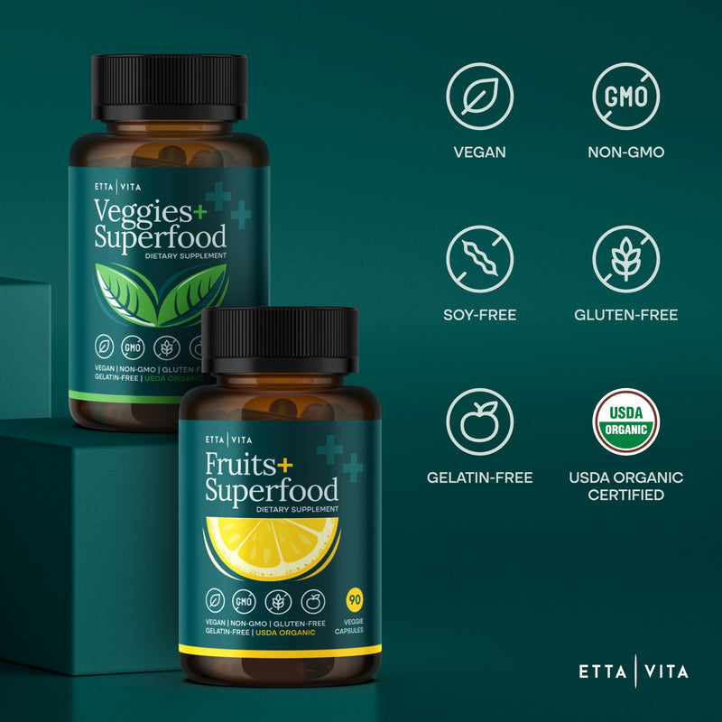 [Australia] - 100% Organic Fruits and Veggies Supplement (USDA Organic - Made in USA) 180 Potent Fruits and Vegetable Capsules for Energy Boost & Daily Fruit and Vegetable Vitamins - Vegan, Non-GMO, Gluten-Free Fruits and Veggies Capsules 