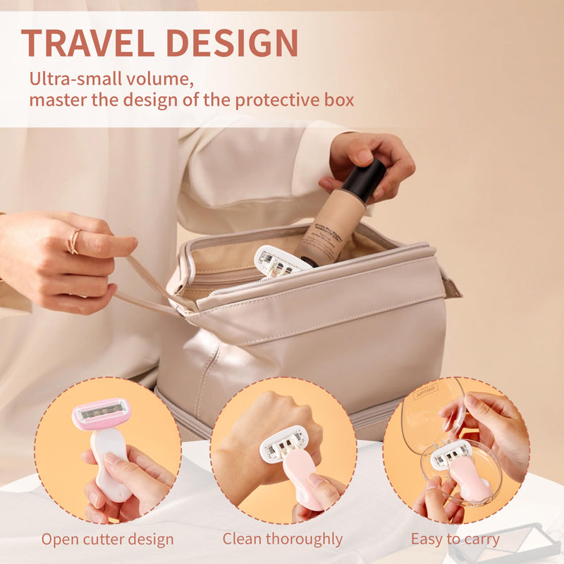 [Australia] - Mini Razors for Women, Extra Smooth On The Go Razor with 1 Travel Case + 1 Handle + 5 Blade Refills + 1 Gift Box, 5 Blades Portable Body Razor for Shaving and Hair Removal (Pink) 