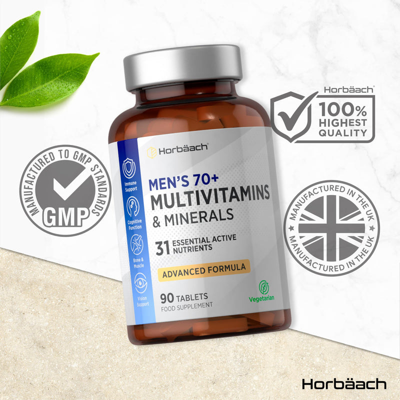 Multivitamin Tablets for Men 70 Plus | 90 Count | with 32 Essential Vitamin and Minerals for 70+ | Suitable for Vegetarians | By Horbaach