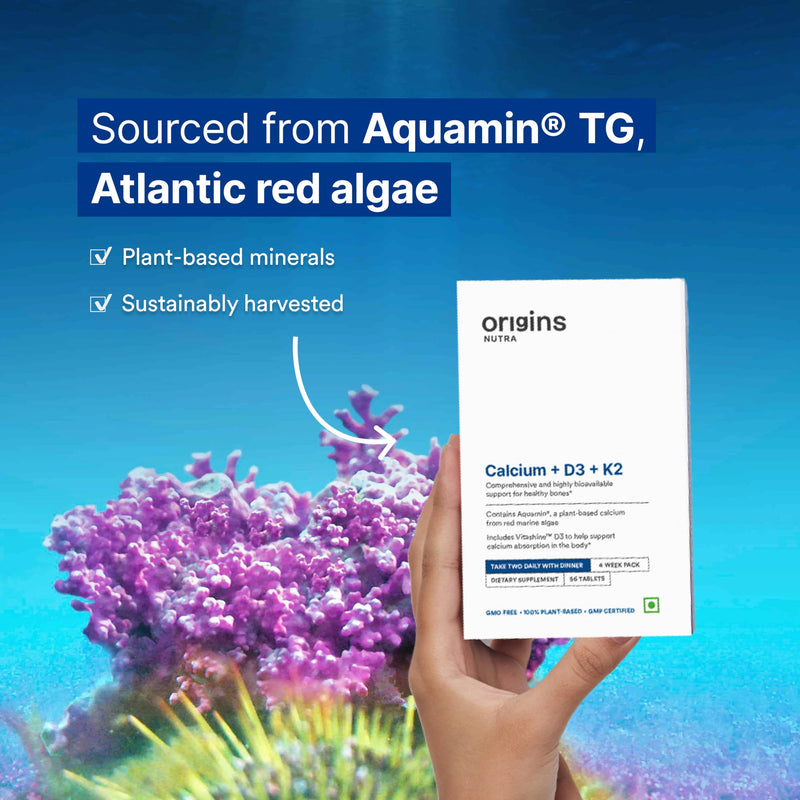 Calcium D3 K2 | Plant-Based Calcium from Red Marine Algae | Non-GMO | GMP Certified | 56 Tablets