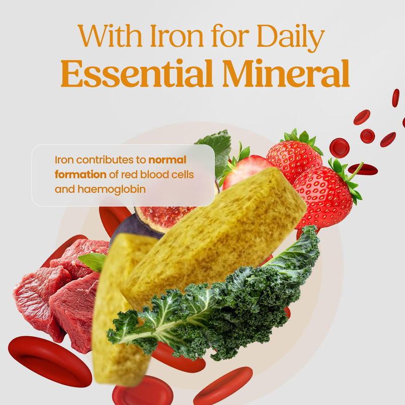 Multivitamin & Iron Tablets – Daily Vitamins & Minerals Supplement for Energy & Wellness – 90 Tablets – Made in UK