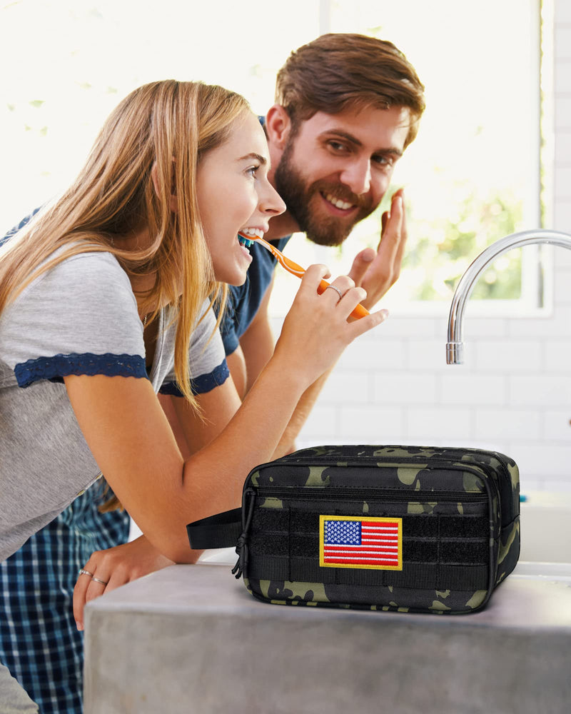 TACTICISM Black Toiletry Bag for Men and Black Camo Dopp Kit, Bundle Sales