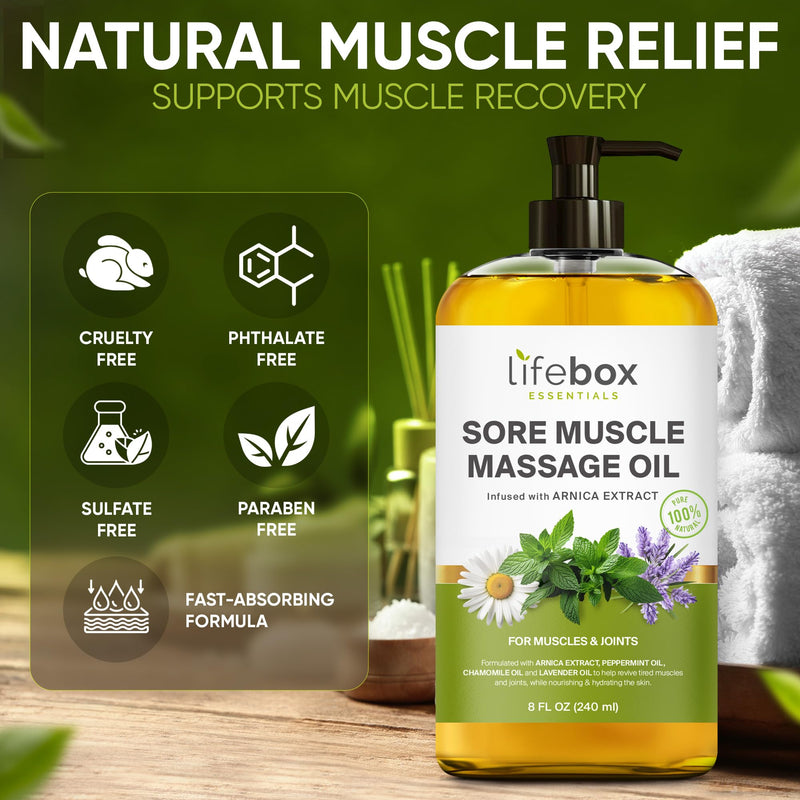 [Australia] - Arnica Sore Muscle Massage Oil ‚Äì 100% Pure & Natural - Massage Therapy for Muscles & Joints ‚Äì Body Oil Infused with Arnica Extract, Lavender Oil, Peppermint Oil & Chamomile Oil ‚Äì 8 FL OZ 8 Fl Oz (Pack of 1) Arnica - 8 Fl Oz (Pack of 1) 