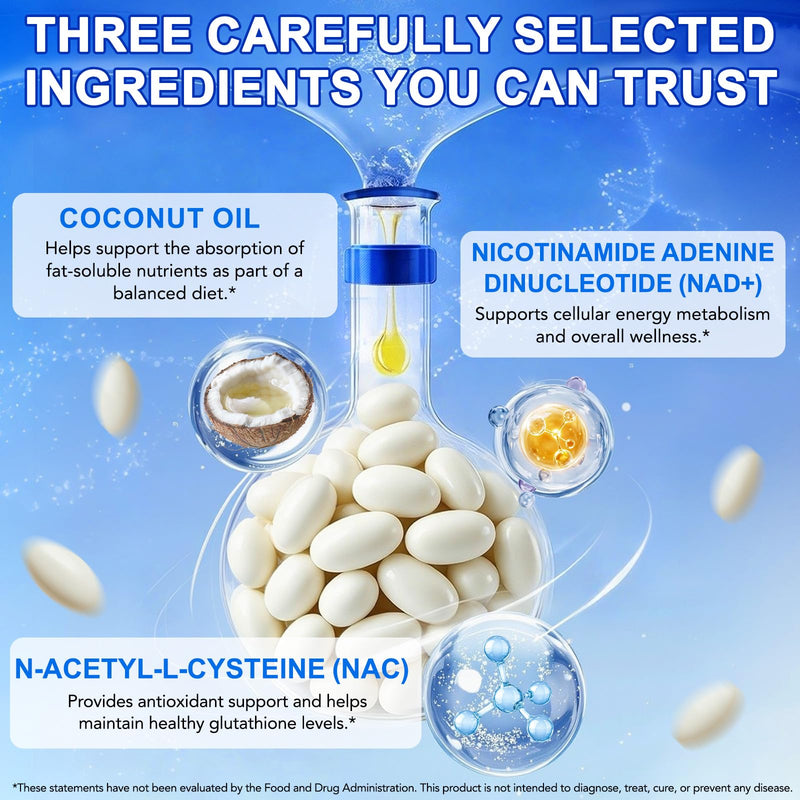 NAC N-Acetyl L-Cysteine 600 mg Equivalent with NAD+, Coconut & MCT Oil – Antioxidant & Cellular Energy Support – Glutathione Precursor Formula – Non-GMO, Gluten Free – 300 Softgels