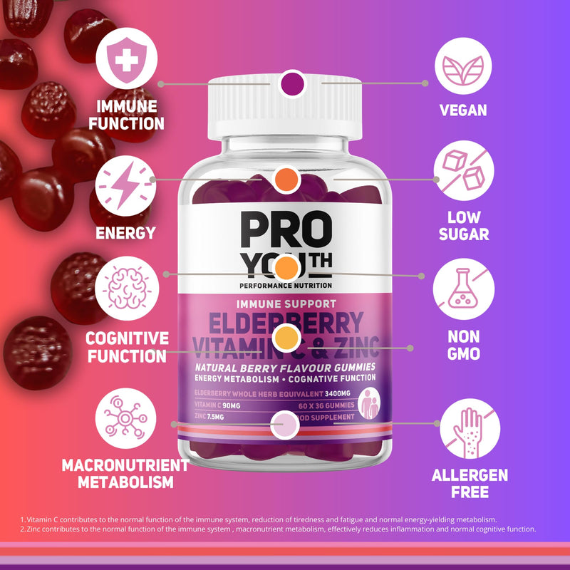 Nutrition Tripple Boost Immune Support Vitamin C, Zinc and Elderberry Gummies | Antioxidant Defense | Adults & Children | Berry Flavour | Vegan, Low Sugar | ISO Certified | 60 Gummies