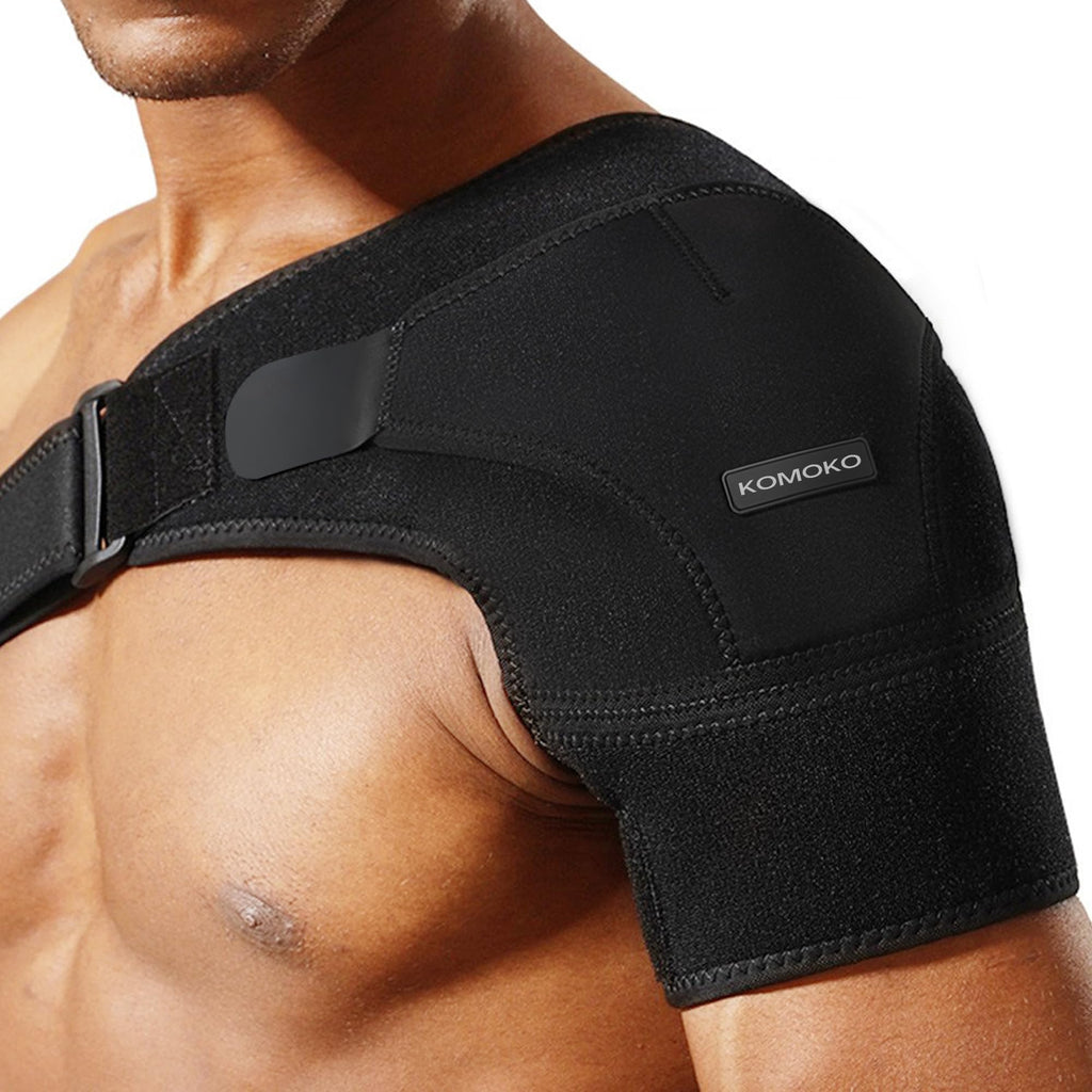 Komoko Shoulder Brace, Rotator Cuff Support Brace and Arm Sling for Pain Relief, Shoulder Compression Sleeve for Preventing Strains and Dislocation, Adjustable Fits Left and Right Arm, Men & Women Black