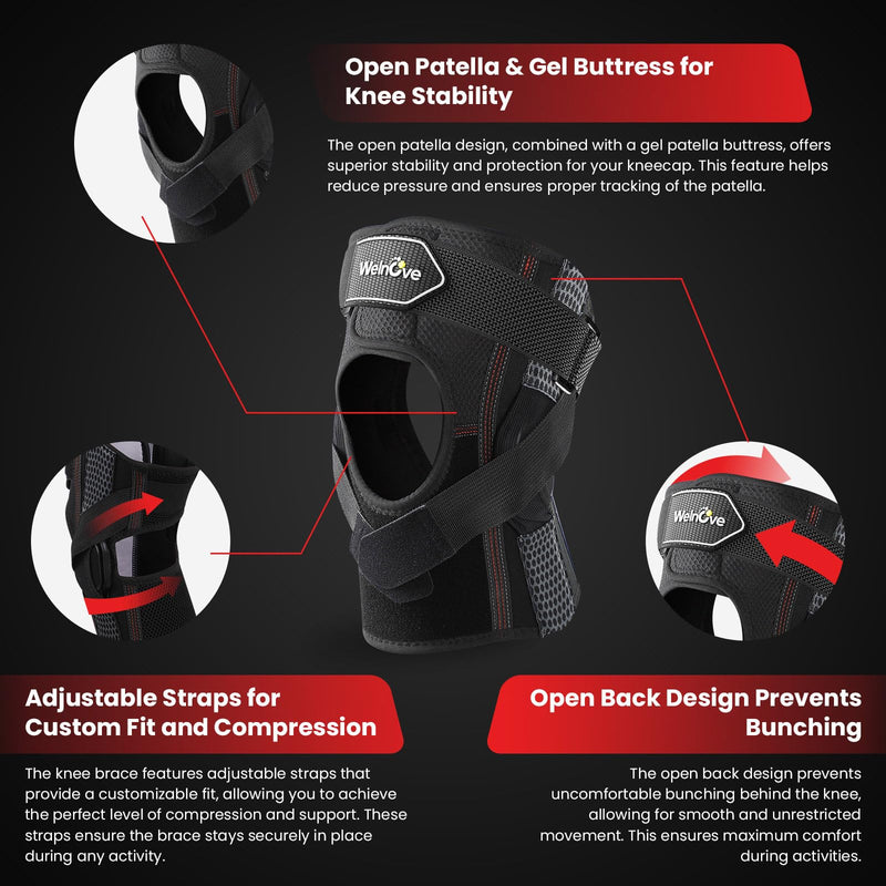 Welnove Professional Hinged Knee Brace - Adjustable Dual Hinges with Side Stabilizers, Open Patella Design - Knee Support for Joint Pain Relief, Arthritis, Meniscus, ACL, PCL（Small） Small