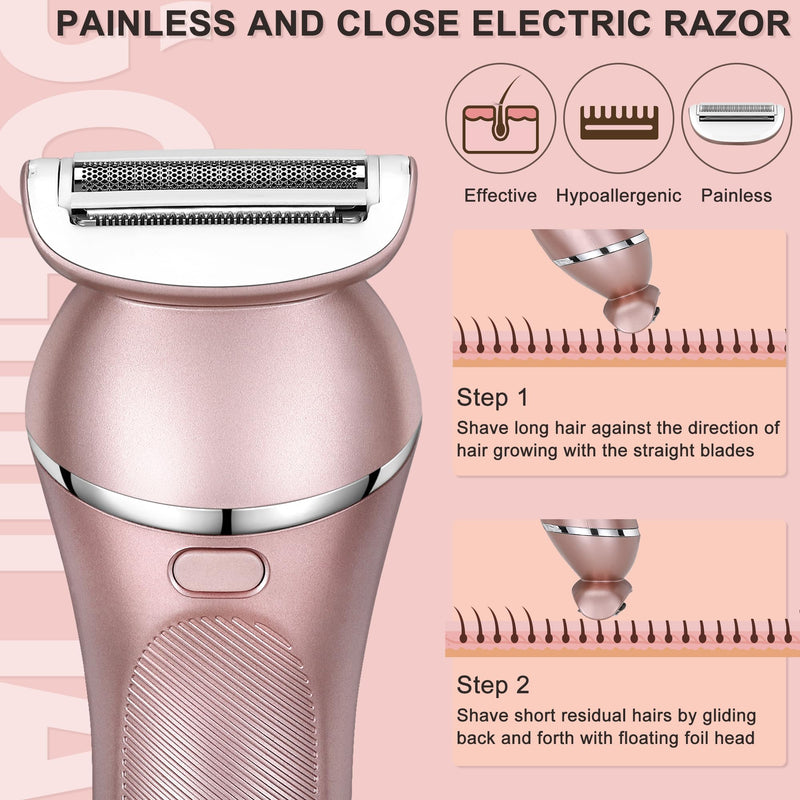 [Australia] - Hatteker Electric Shaver 3-in-1 Suitable for Face Chin Arms Legs Armpits Portable Painless Wireless Bikini Electric IPX7 USB Charging Dry and Wet Dual-Use 