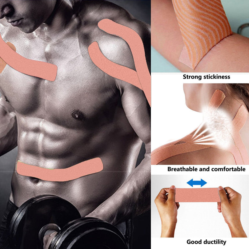Kinesiology Recovery Therapeutic Tape, Waterproof Muscle Support for Athlete,Sports Injury Tape 1 inch x 16.4 ft / 2.5cm x 5m Beige 4 rolls
