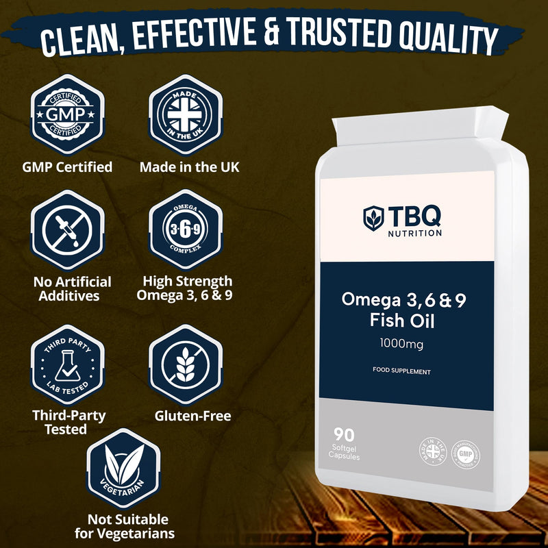 Omega 3-6-9 1000mg – 90 Softgels | from Fish, Flaxseed & Sunflower Oils | with Vitamin E to Support Cells | Premium UK-Made Supplement