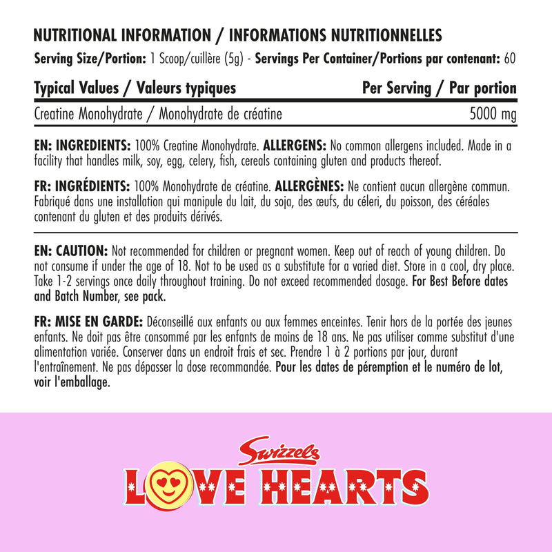 Applied Nutrition BodyFuel Creatine Monohydrate Powder, Increases High-Intensity Physical Performance, Swizzels Love Hearts (300g - 60 Servings)