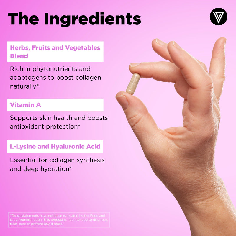 [Australia] - Vital Vitamins Vegan Collagen Booster - with Silica and Hyaluronic Acid - Plant-Based Collagen Supplements - Supports Hair, Skin, Nails & Joints - 60 Capsules 