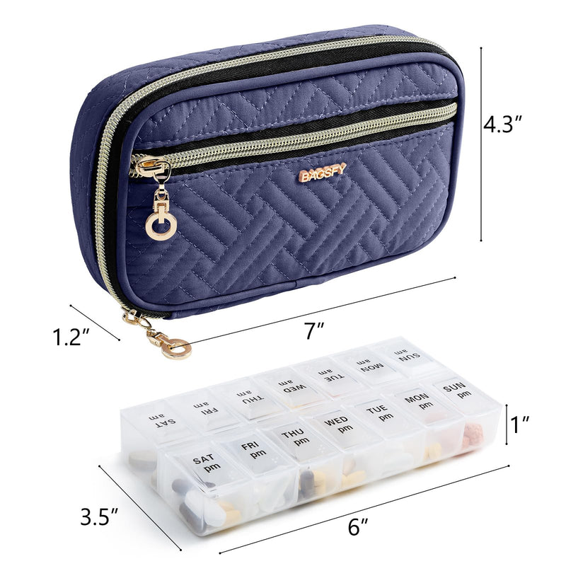 BAGSFY Pill Organizer Case 2 Times a Day- Weekly Medicine Organizer Travel Pill Box with Removable 7 Day Medicine Case Container for Fish Oil, Vitamin, Supplement Large Blue