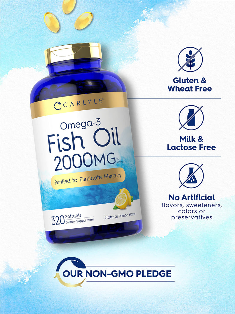 Carlyle Fish Oil Supplements | 2000mg | 320 Softgels | EPA & DHA | 600mg Total Omega-3 | Non-GMO, Gluten Free Pills