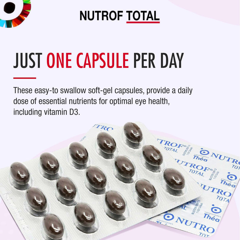 Nutrof Total Capsules – Eye Health Supplement with Lutein, Zeaxanthin, Omega 3, and Antioxidants | Essential Nutrients for Optimal Eye Health | Pack of 30 Capsules (1 Capsule per Day - 1-Month Supply) | Once daily, 11 nutrients and antioxidants, Zinc c...