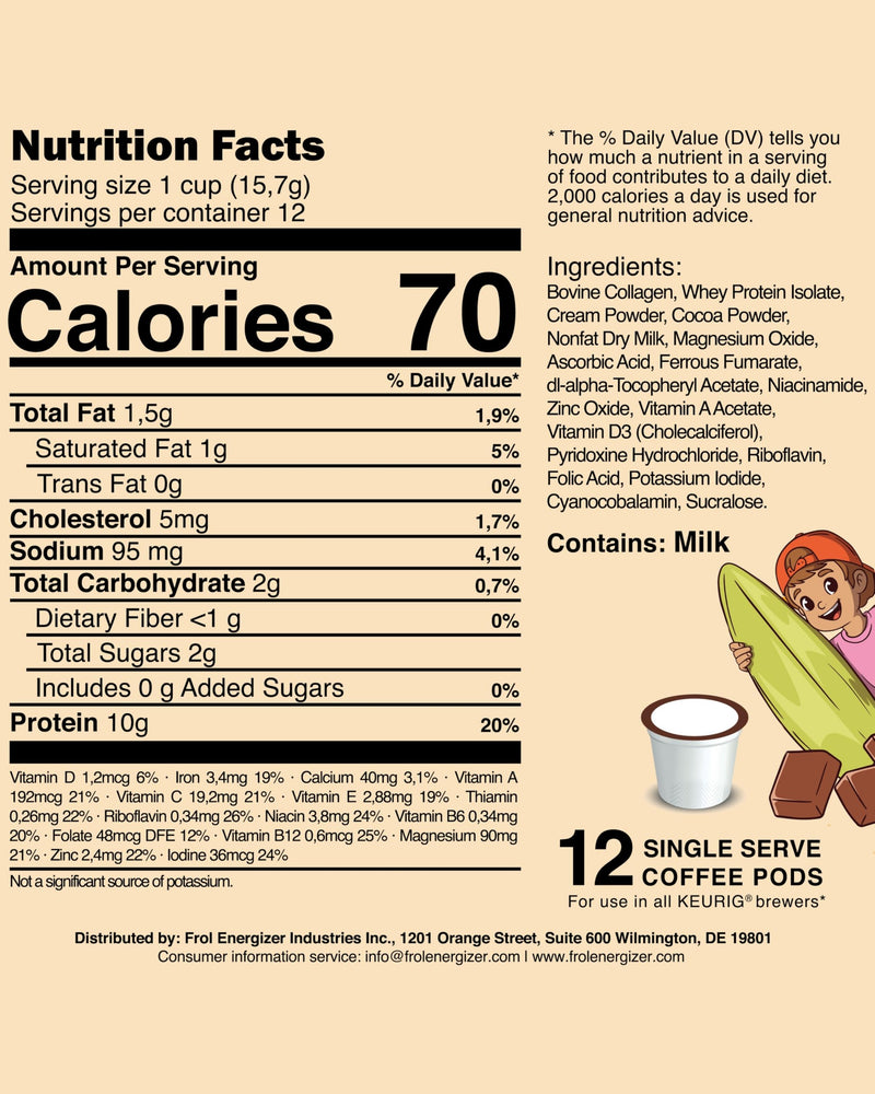 Kids Protein K-Cup Pods, Chocolate, 10g Protein | Real milk & Real cocoa for a rich taste, 70 calories, 14 vitamins & minerals, no added sugar, ages 7+, 8oz serving