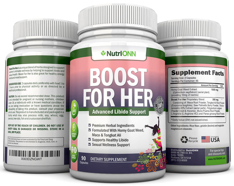 [Australia] - Boost For Her Libido Booster For Women – Activates & Enhances Libido - Mood & Desire Boost - Non-GMO - All Natural Herbal Aphrodisiac - With Horny Goat Weed, Tongkat Ali, Maca & Tribulus - 90 Capsules 