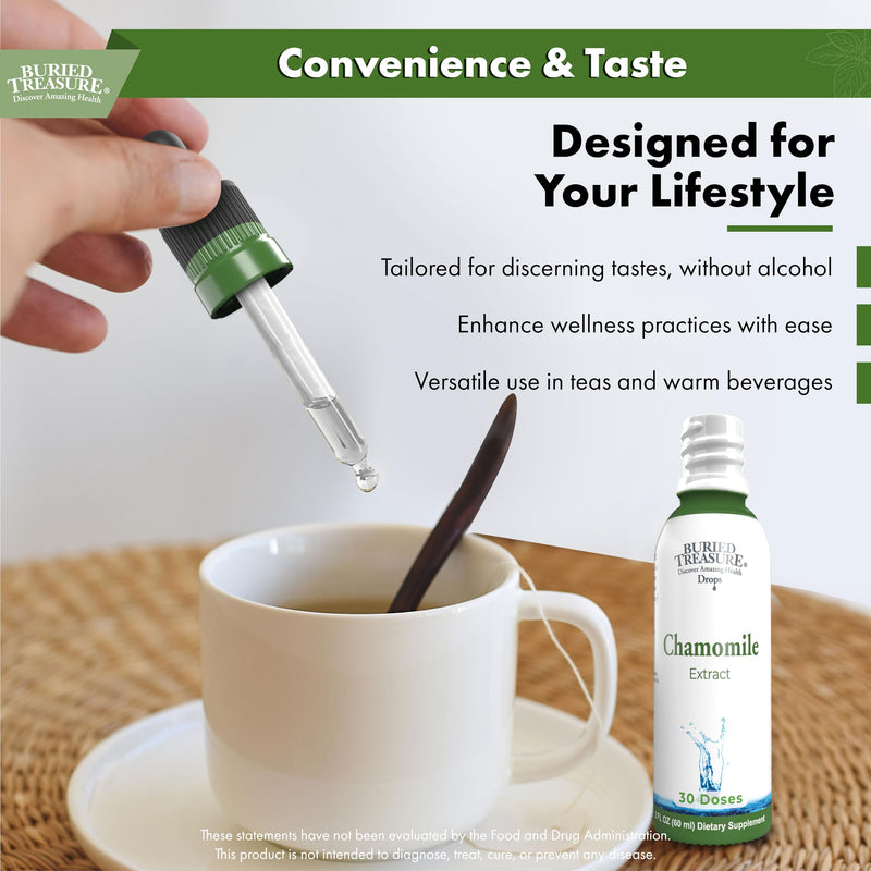 [Australia] - Buried Treasure Chamomile Drops 10x Extract – German Chamomile Tea Drops, No Sugar Added – Sleep and Relax Supplement – Herbal Chamomile Tea for Calm and Restful Nights – Apigenin 30 servings 