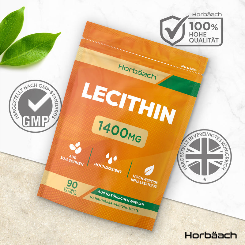 [Australia] - Lecithin capsules 1400mg | High dosage | 90 soy lecithin softgels | Breastfeeding vitamins with vitamin E | Soy lecithin | Horbaach 