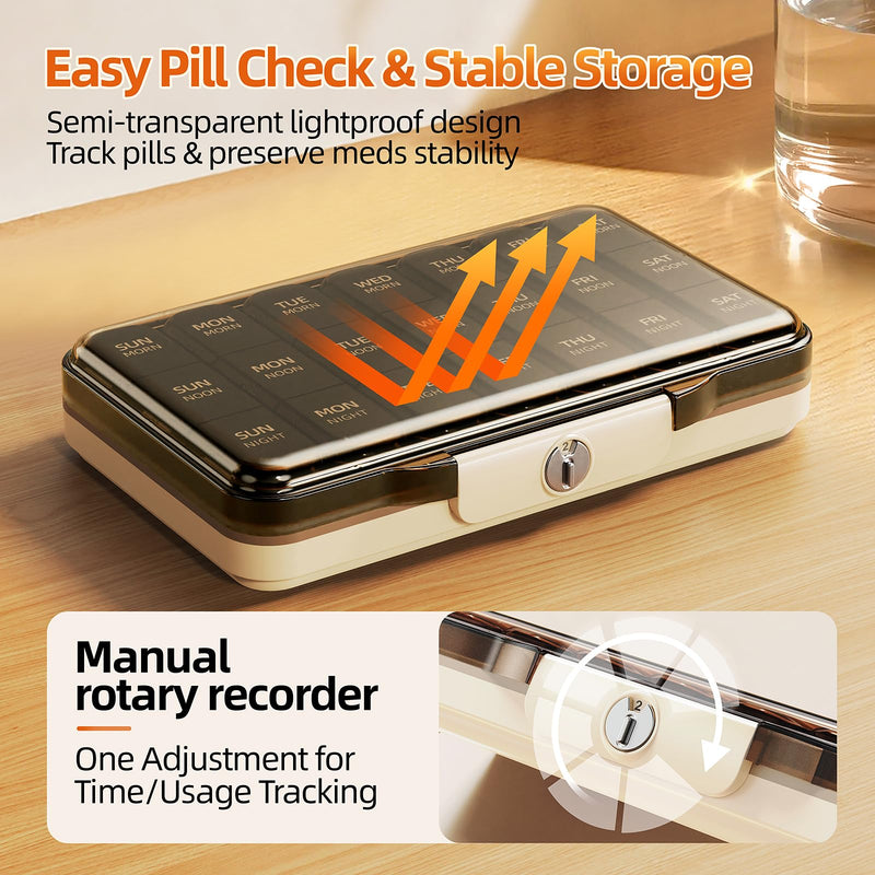Weekly Pill Organizer 3X a Day, Detachable 7 Day Pill Box 3 Times a Day with Moisture-Proof Design, Portable Light-Proof Daily Pill Case for Pills,Vitamin,Fish Oil and Supplements(Brown) Brown