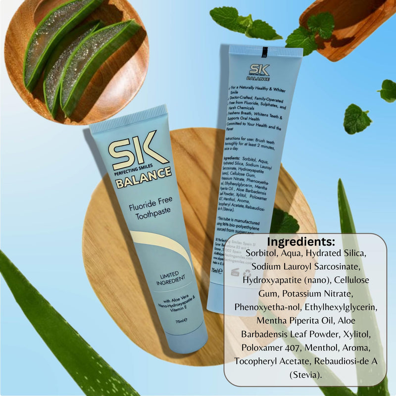 [Australia] - SK Balance Fluoride Free Toothpaste - Nano Hydroxyapatite, Helps Remineralize & Whitening The Teeth, Appropriate for Sensitivity - Aloe Vera & Vitamin E for Soothing Gums (75 ml) 