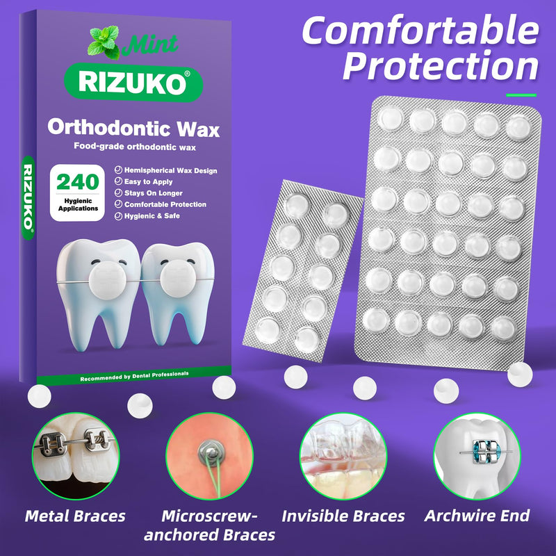 [Australia] - Orthodontic Wax for Braces - 240 Dental Wax Dots | Hygienic Individual Wraps, Mint Flavor 240 Count 