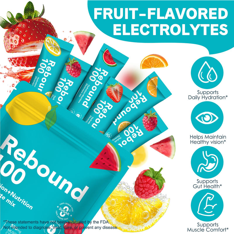 Electrolytes Powder, Electrolytes Sachets with Hydration Nutrition 30PCS, Hydration Sachets Plant-Based Electrolyte Powder with 7 Electrolytes. Muscle Comfort, Gluten Free, 5 Flavors