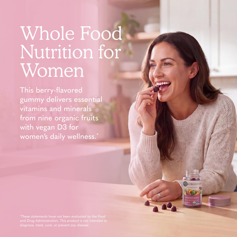 Garden of Life Organics Women's Gummy Vitamins - Berry - Certified Organic, Non-GMO, Vegan, Kosher Complete Multi - Methyl B12, C & D3 - Gluten, Soy & Dairy Free, 120 Real Fruit Gummies Organic Berry 120 Count (Pack of 1)