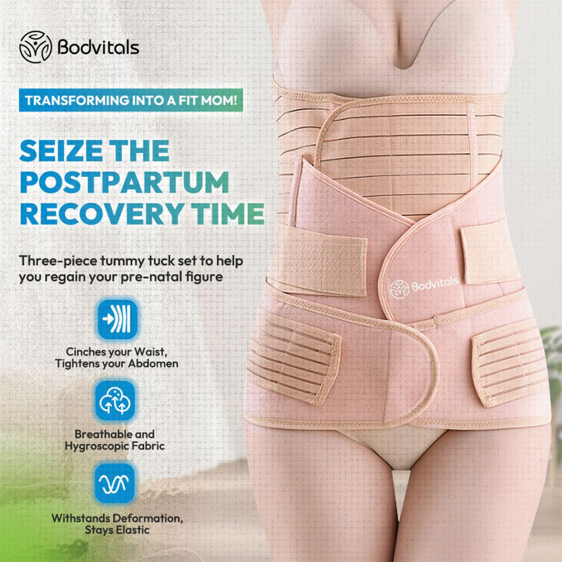 [Australia] - 3 in 1 Postpartum Belt After Delivery Support Recovery | Body Shaper Belt for Women for After Birth Postnatal C-section | Waist Pelvis Shapewear Wrap Postpartum Girdle (Beige, M) Beige 
