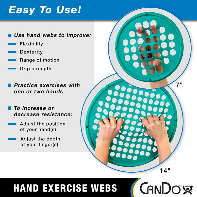[Australia] - CanDo Hand Exercise Webs for Physical Therapy, Grip Strengthening, and Hand, Finger, Wrist Resistance Workouts, Portable Size, Low Powder, 14" Diameter, Green: Medium 14" Latex 