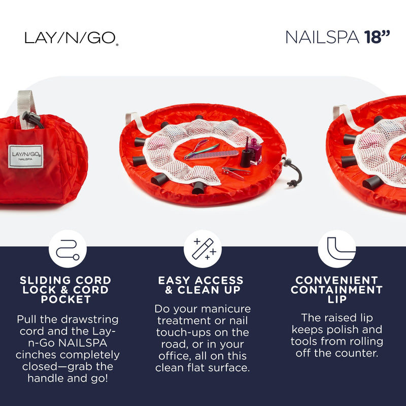 Lay-n-Go Cosmo Drawstring Cosmetic Pouch 20" Makeup Bag Organizer & Nail Spa 18" Acrylic Nail Polish Holder Toiletry Bag for Travel, Gift Bundle, Black & Red