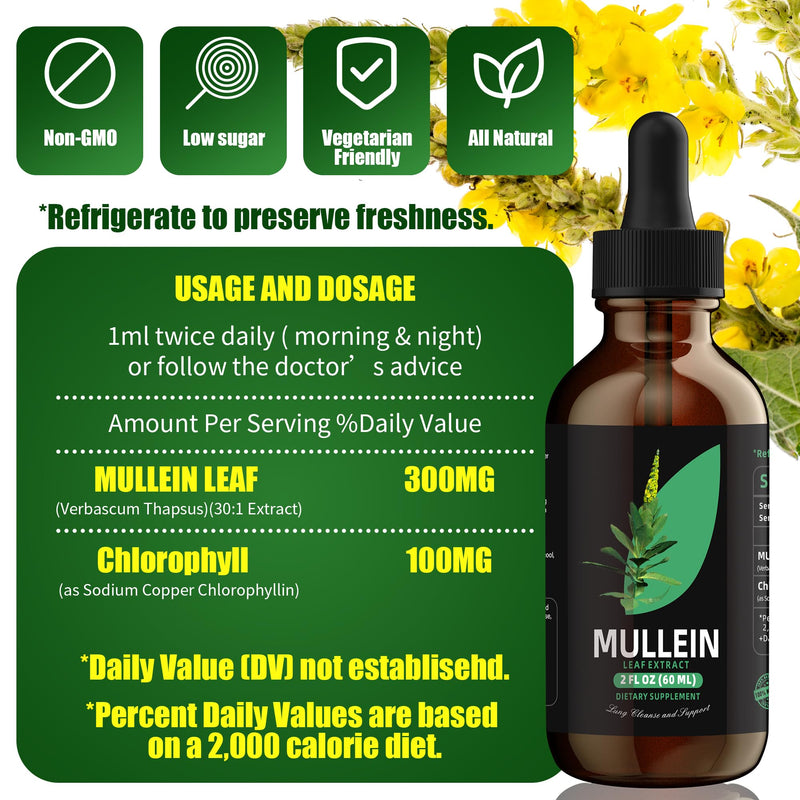 [Australia] - BetterLungs Mullein Leaf Extract - Support Lung Cleanse & Respiratory Function for Healthy Breathing - Natural Supplement, Tincture Drops | Non-GMO, Vegetarian | 1 Month Supply sweet 