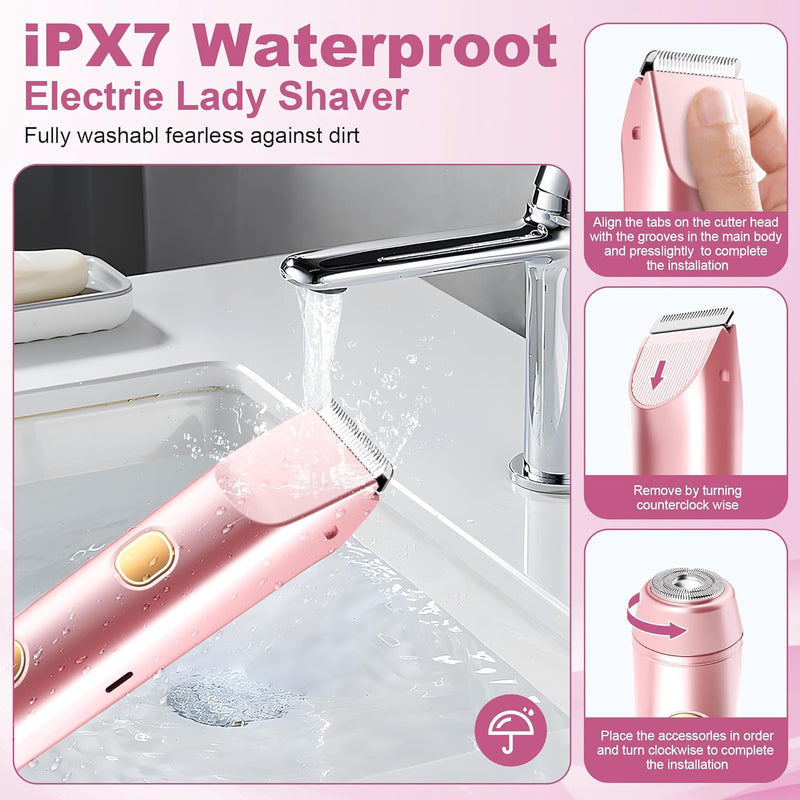 [Australia] - Bikini Trimmer for Women Pubic Hair: 2 in 1 Electric Razors for Women - Rechargeable Electric Shaver - IPX7 Waterproof Bikini Shaver for Travel & Shower Use in Summer (Rose Gold) Rose Gold 