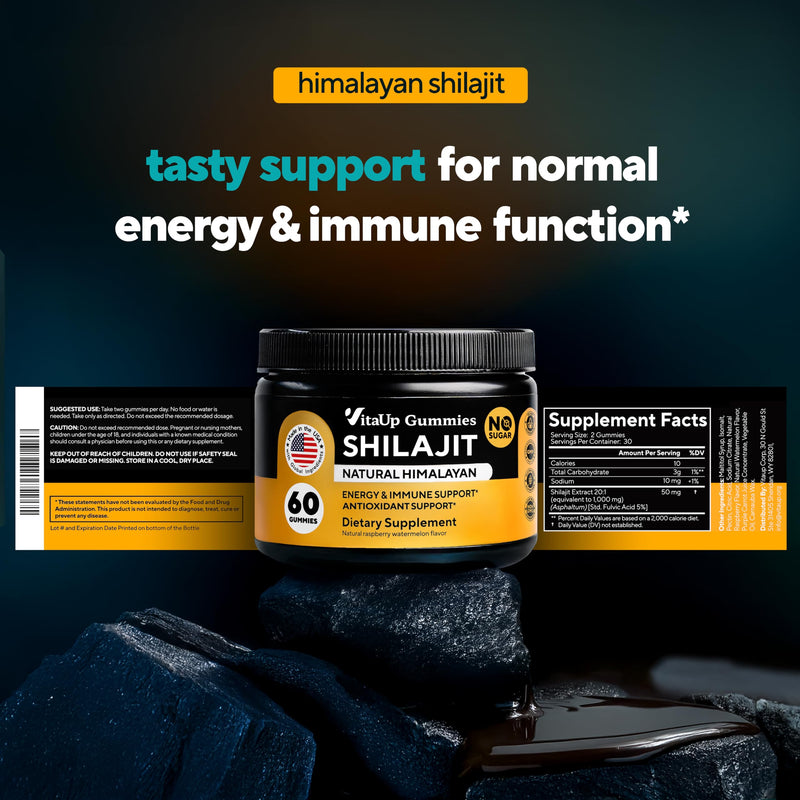 [Australia] - Himalayan Shilajit Gummies for Men & Women - Pure Shilajit for Men Gummies - Sugar Free Gummy Supplements with Fulvic Acid - Healthy Aging, Immune & Energy Support - 60 Count 60 Count (Pack of 1) 