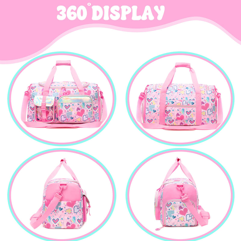 Duffle Bag for Kids Travel Bag for Girls Dance Bags for Kids Overnight Bags for Teen Girls with Shoe Compartment S-Love Pink Flower