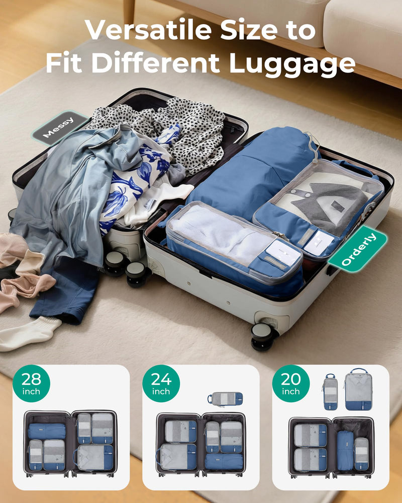 BAGSMART Compression Packing Cubes for Travel Essentials | 14 Set /6 Set /4 Set/2 Set, Lightweight, Durable Déja Vu Blue Set of 6