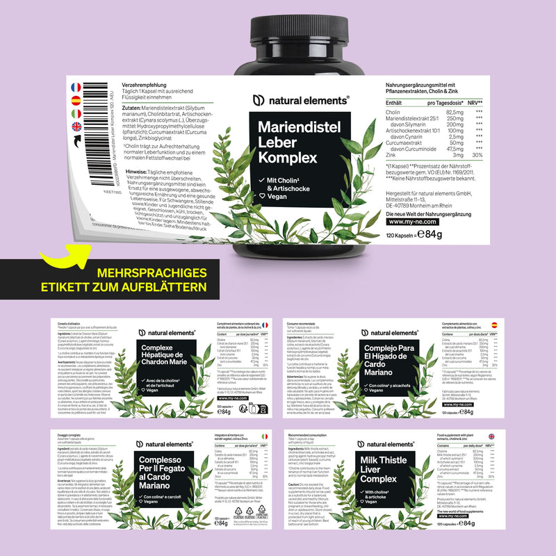 [Australia] - Milk Thistle Liver Complex - 120 capsules - with milk thistle, choline, artichoke extract, turmeric & zinc - liver treatment, high dosage, vegan, laboratory tested and produced in Germany 