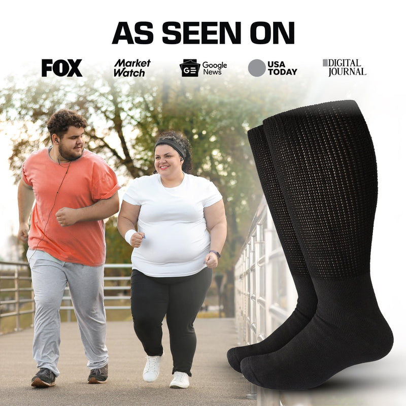 [Australia] - Wide Calf Socks, Women and Men's Wide Socks, Extra Wide Socks, Diabetic Socks for Men and Women, Loose Fit Socks - 3 Pairs X-Large Black 