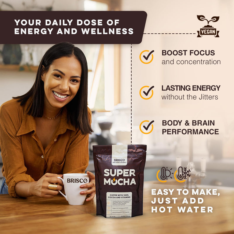 Super Mocha – Functional Coffee Drink + 14 Vitamins & Minerals | Clean Sustained Energy, Immune Support & Mental Clarity | Vegan, Gluten-Free, Sugar-Free | 25 Servings 1