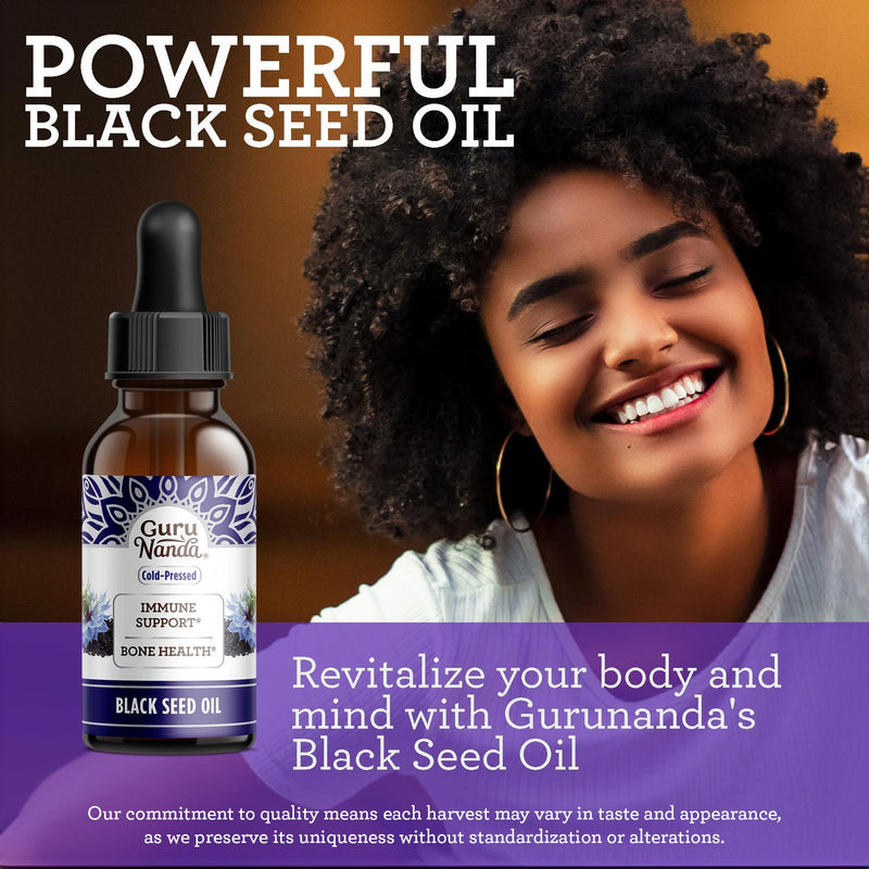 [Australia] - GuruNanda Black Seed Oil, Cold-Pressed Nigella Sativa - Rich in Vitamin D3 5000 Units, K2 & E, High Thymoquinone | Potent Antioxidant for Immune Support, Non-GMO, 2 Fl.oz 