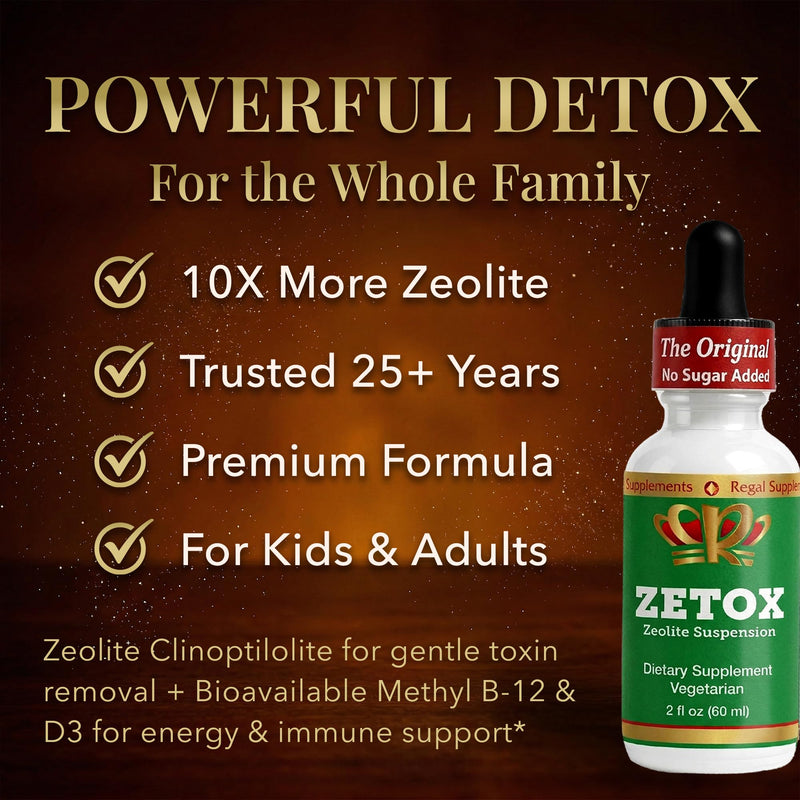 ZETOX | Zeolite Detox for Kids and Adults | Enhanced with Methyl Vitamin B12 and D3 | Premium Grade Liquid Clinoptilolite Zeolite Drops | Supports Gentle Daily Detox, Energy, and Focus (60 Servings) 2 Fl Oz (Pack of 1)