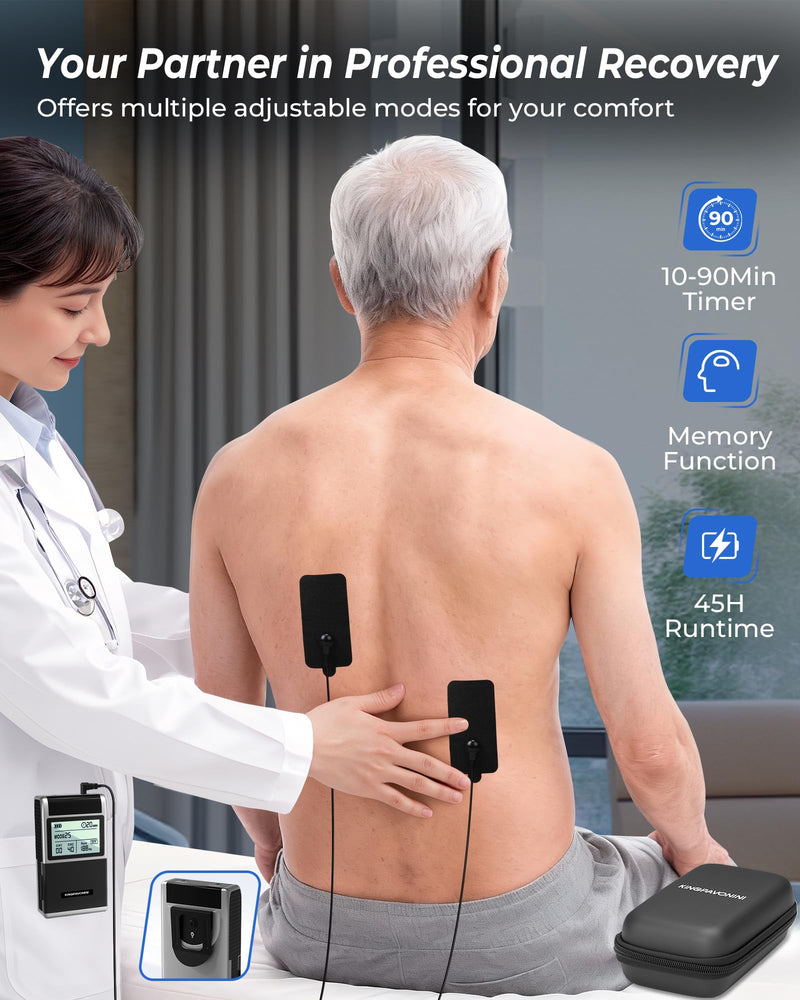 TENS Unit Muscle Stimulator, Rate DIY 1-199Hz, Model B2501 | A/B Channel TENS Machine, 40 Intensities for Back Sciatica Pain Relief, Storage Case, 12 Pads, Home Travel Gift for Dad Mom Grey