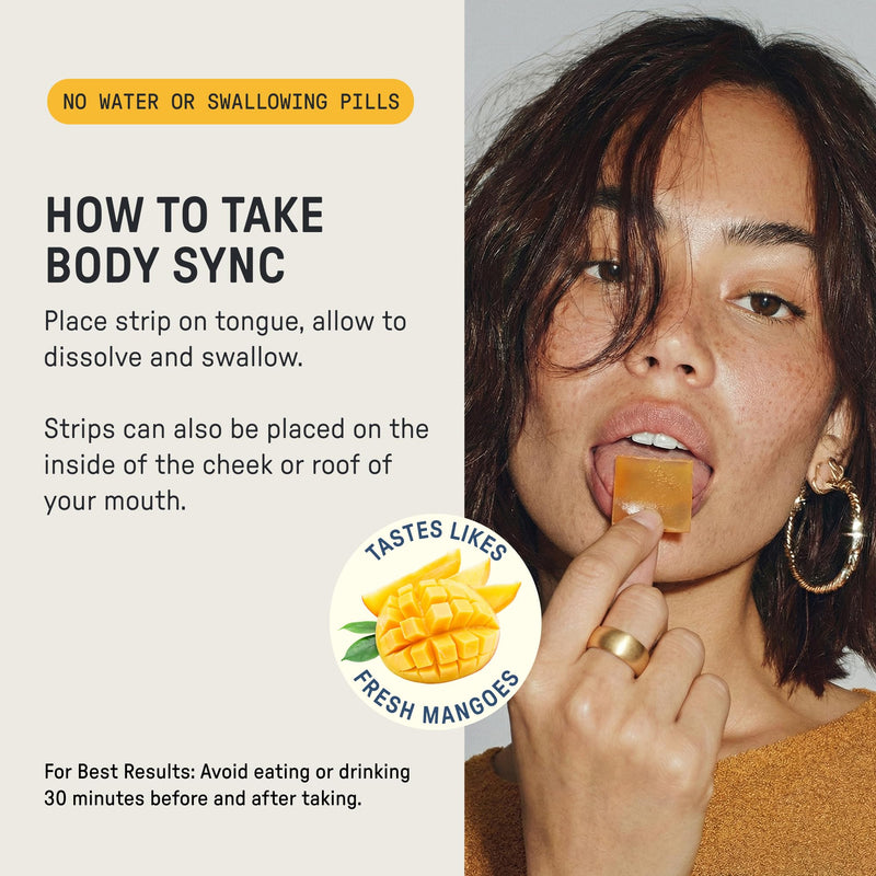 Meche Body Sync™ | Rapid Dissolve Daily Multivitamin Strips (30 Count) | Precise Dose Delivery, High Bioavailability with Vitamins A, C, D3, K2, Methylated B12 Complex & Folate, All Ages & Genders