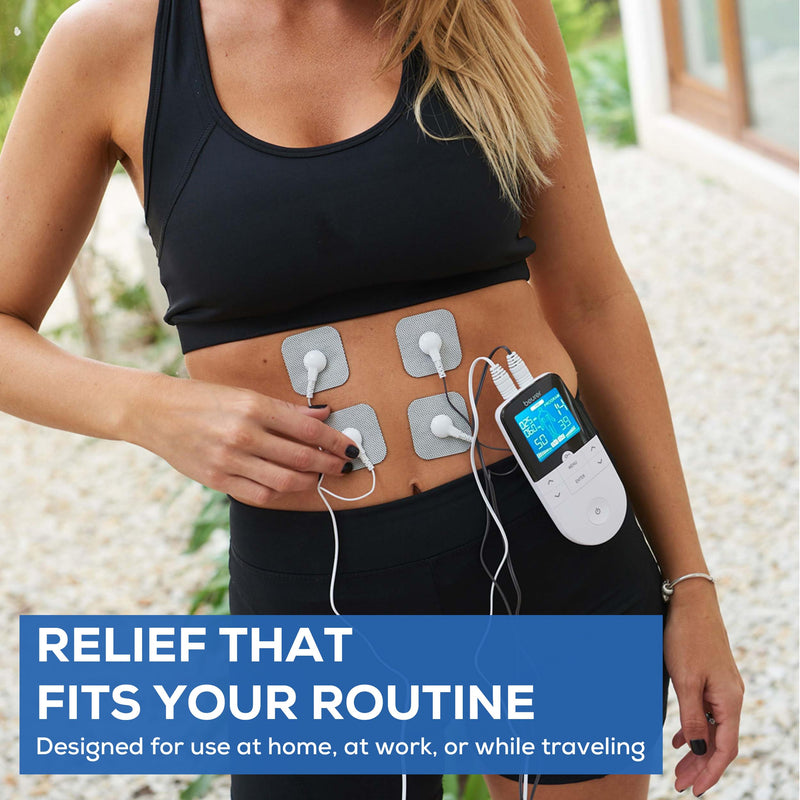Beurer EM49 Digital TENS & EMS Device for Pain Relief and Muscle Stimulation, 15 TENS Programs, 35 EMS Programs, 2 Adjustable Channels with 4 Self-Adhesive Electrodes Blue