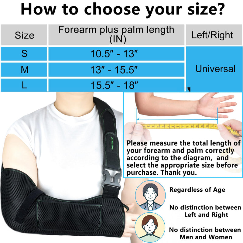 Arm Shoulder Sling,Breathable Medical Sling with Shoulder Pad,support for Women and Men Rotator Cuff Injury,Left or Right Arm,Elbow,Clavicle Fracture Post-Surgery(Black,Medium) Black Medium