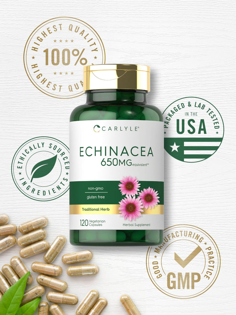 Carlyle Echinacea Capsules 650mg | 120 Count | Non-GMO & Gluten Free Supplement