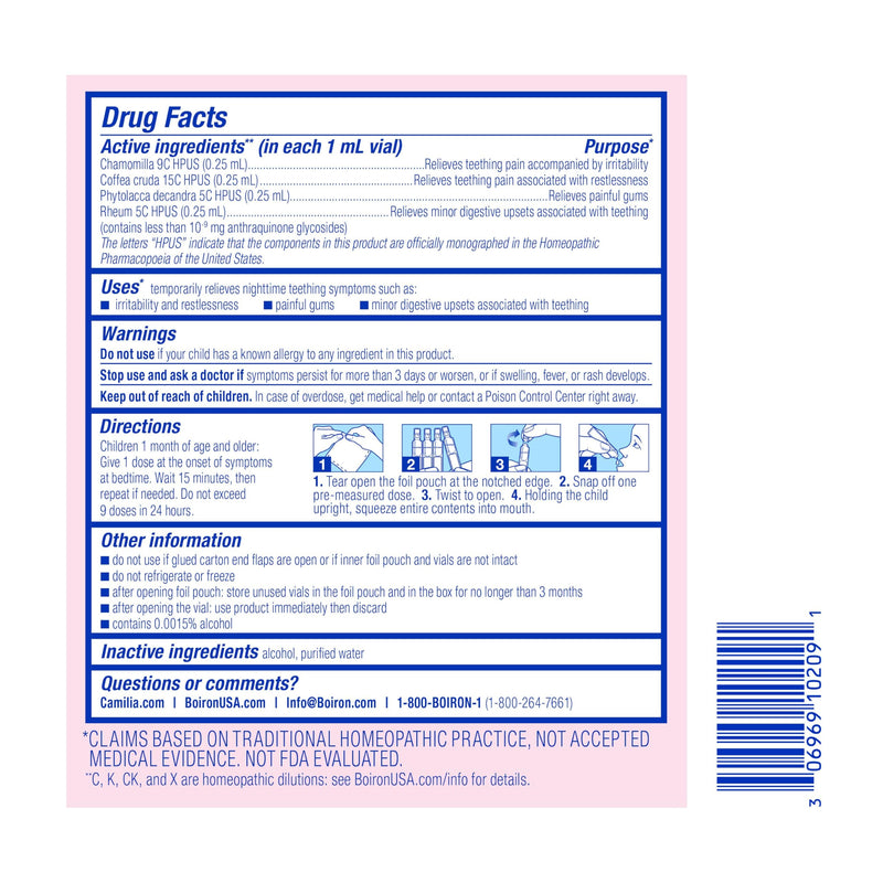[Australia] - Boiron Camilia Bedtime Liquid Doses for Nighttime Teething Relief, Painful Gums, Restlessness, and Irritability - 30 Count 30 Dose Bedtime 