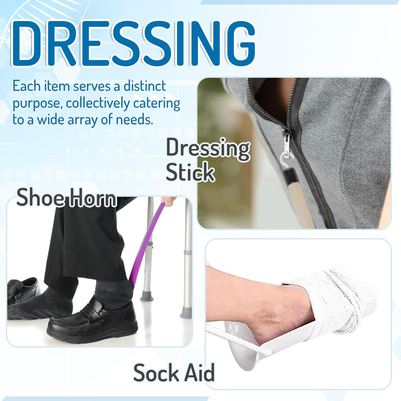 [Australia] - Mars Wellness 7 Piece Deluxe Hip Kit, Hip Replacement Kit After Surgery - Leg Lifter, Sock Aid, 2 Rotating Grabber Reacher, Dressing Stick, Shoe Horn, Bath Sponge - Knee Replacement Recovery Aids Deluxe Premium 7 Piece Kit 