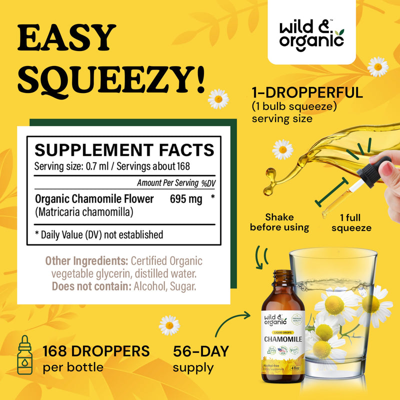 [Australia] - Chamomile Flower Supplement - Organic Chamomile Liquid Extract - Vegan, Alcohol Free Drops - 4 fl oz 4 Fl Oz (Pack of 1) 