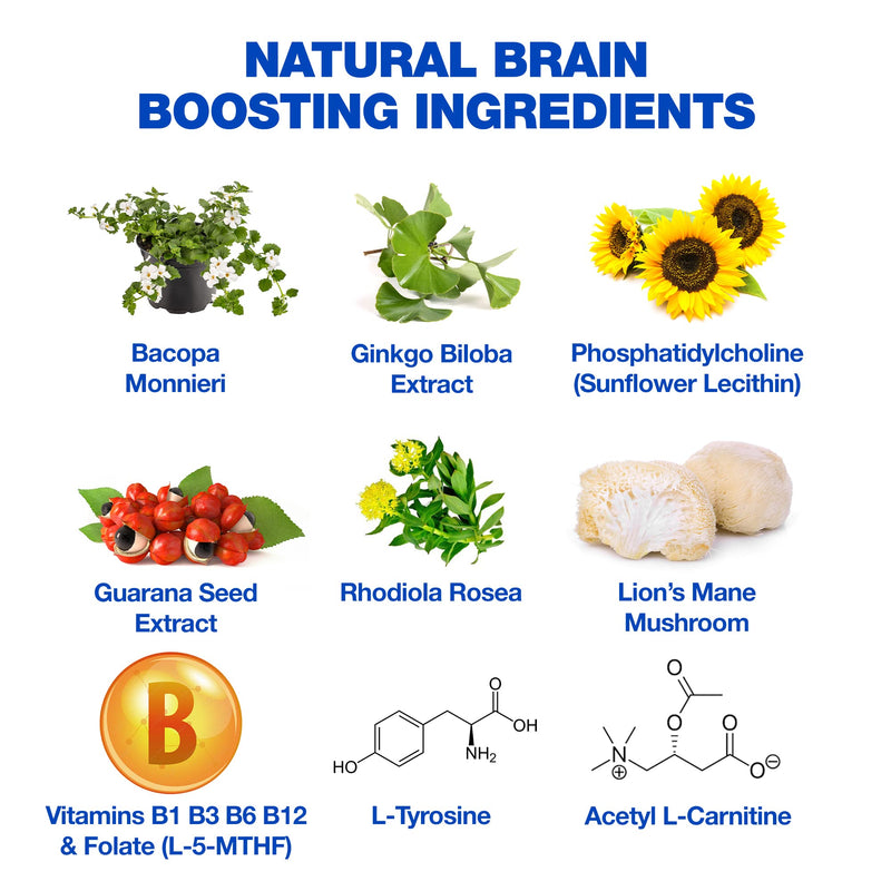 Brain Boost Nootropic Supplement, Supports Cognitive Function, Energy Levels, Focus & Memory Function - 14 Brain Boosting Ingredients Including Lions Mane, Ginkgo Biloba, Bacopa, Vitamin B12, B3, B6.